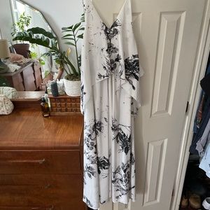 White and black flowy midi dress